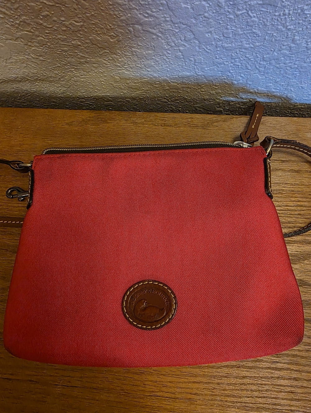 Dooney & Bourke Pouchette Red Crossbody Bag with Leather Trim